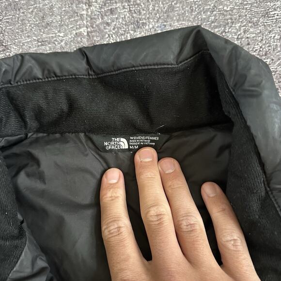 Women's The North Face Black White Logo Insulated Zip Up Puffer Coat Jacket Sz M - Picture 2 of 4